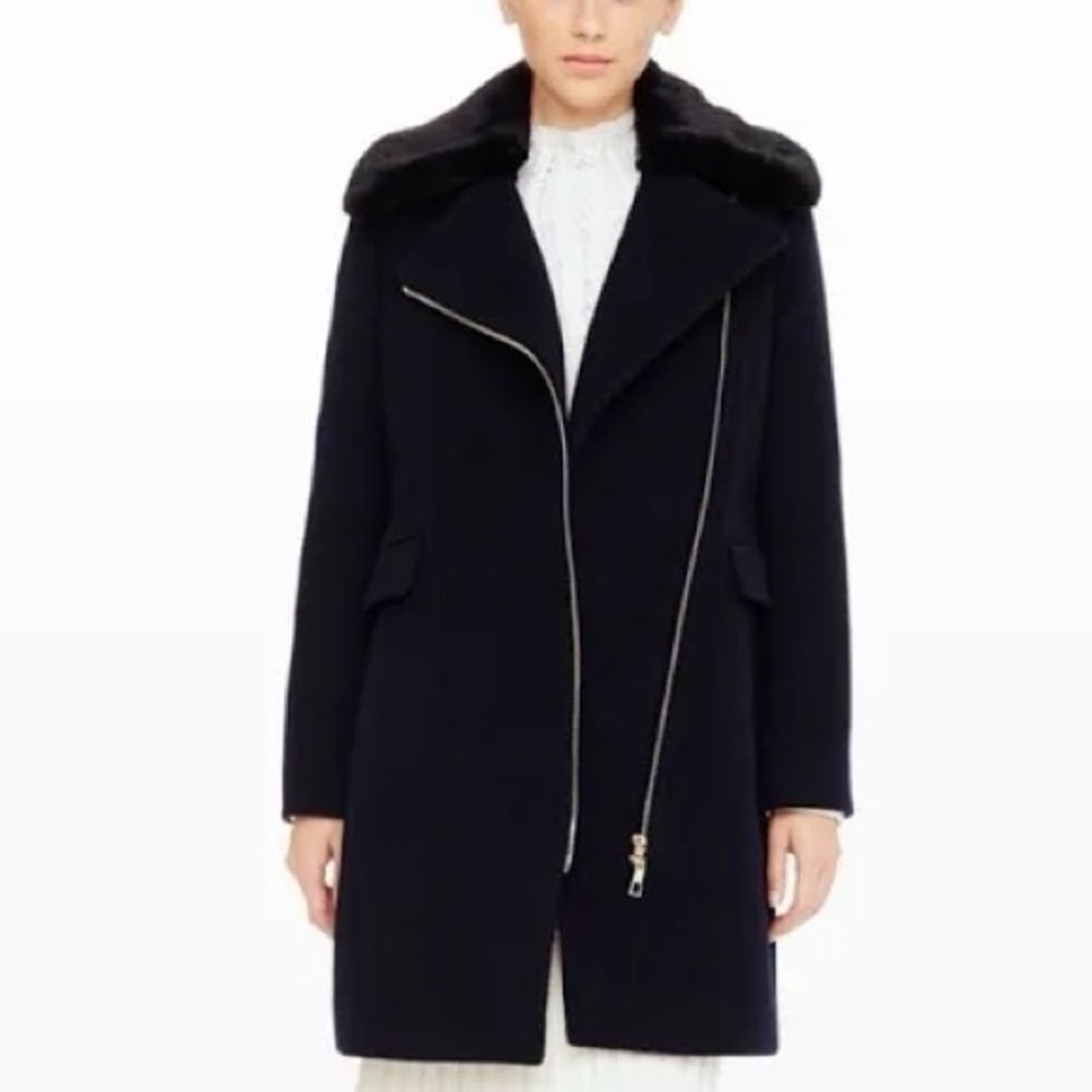 Club Monaco Josette navy wool Coat with removable faux fur collar - Sz small
